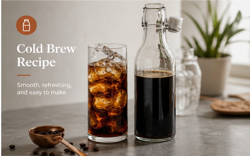 Cold brew coffee setup with glass bottles