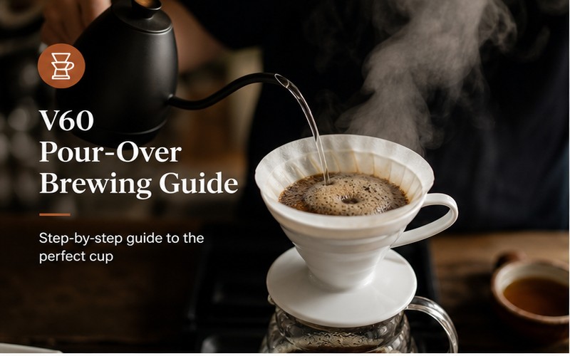 Step by step V60 pour over coffee brewing